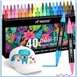 Fabric Markers Permanent for Clothes, 40 Colors Dual Tip Paint Pens for Clothing